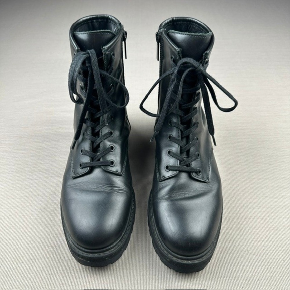 Thursday Boot Co Everyday Black Leather Combat Boots Side Zip Lug Sole Women 9